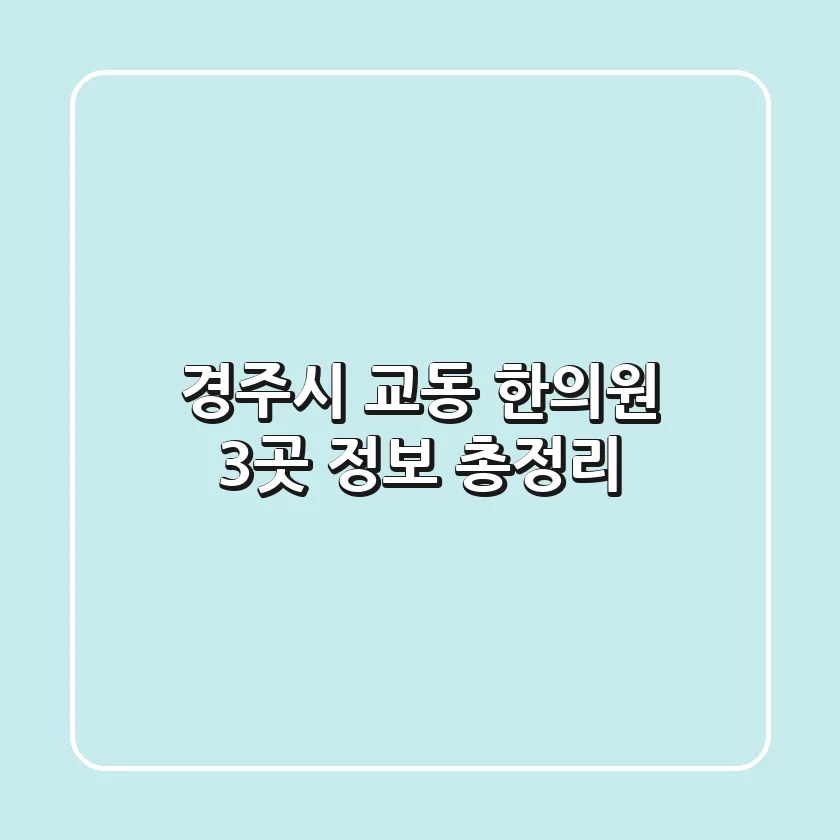 경주시 교동 한의원 3곳 정보 총정리