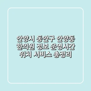 안양시 동안구 안양동 한의원 정보 - 운영시간, 위치, 서비스 총정리