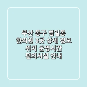 부산 동구 범일동 한의원 3곳 상세 정보 - 위치, 운영시간, 편의시설 안내