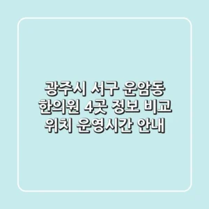 광주시 서구 운암동 한의원 4곳 정보 비교 - 위치, 운영시간 안내