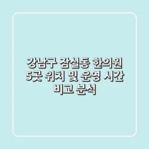 강남구 잠실동 한의원 5곳 위치 및 운영 시간 비교 분석