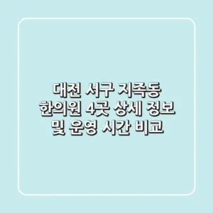 대전 서구 지족동 한의원 4곳 상세 정보 및 운영 시간 비교