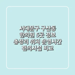 서대문구 구산동 한의원 5곳 정보 총정리: 위치, 운영시간, 편의시설 비교