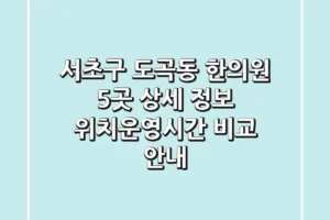 서초구 도곡동 한의원 5곳 상세 정보 – 위치/운영시간 비교 안내