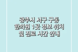 광주시 서구 구동 한의원 1곳 정보 – 위치 및 진료 시간 안내
