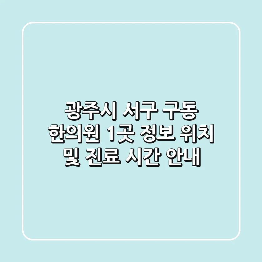 광주시 서구 구동 한의원 1곳 정보 - 위치 및 진료 시간 안내